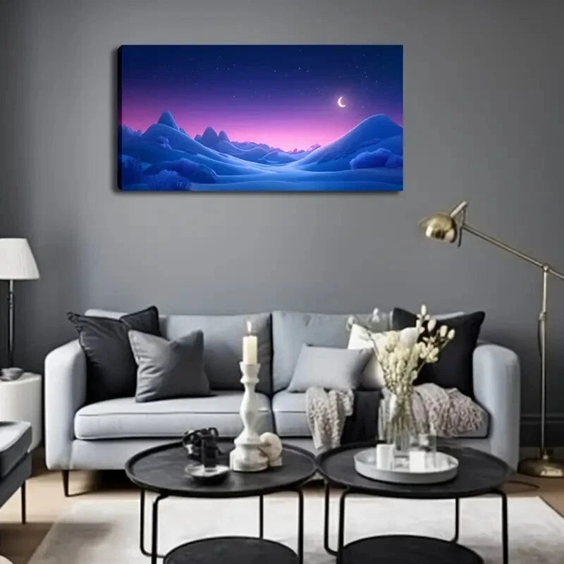Purple Starry Night Sky Blue Wall Art Canvas Office Home Room Framed 120x60cm - Bella Home Decor