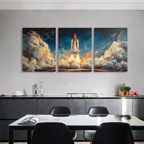 3pcs Space Shuttle Launch Vibrant Perfect Art Set Canvas Unframed - High Quality Print 100% Australian Made Wall Canvas
