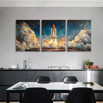 3pcs Space Shuttle Launch Vibrant Perfect Art Set Canvas Unframed - High Quality Print 100% Australian Made Wall Canvas