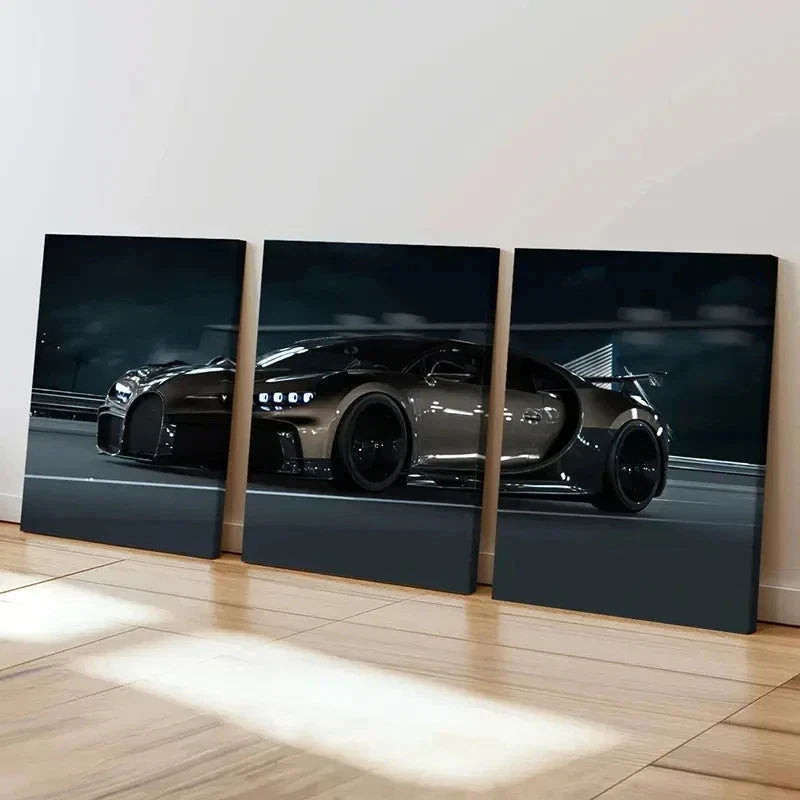 3pcs Bugatti Super Car Modern Vehicle Wall Art Set Canvas Framed 40x60cm - High Quality Print 100% Australian Made Wall Canvas Ready to Hang