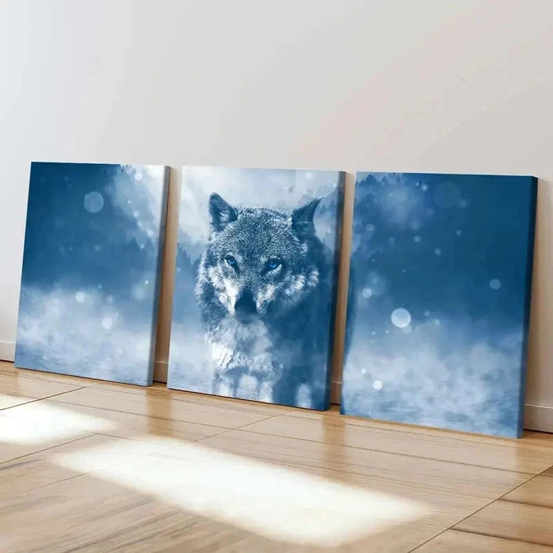 3pcs Animal Art Painting Wolf Modern Wall Art Set Canvas Framed 40x60cm - High Quality Print 100% Australian Made Wall Canvas Ready to Hang - Bella Home Decor
