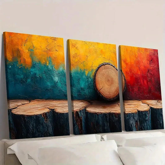 3pcs Pastel Grunge Forest Tree Rings TR Wall Art Set Canvas Framed 50x70cm - High Quality Print 100% Australian Made Wall Canvas Ready to Hang