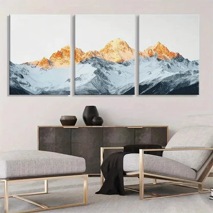 3pcs Snowy Mountain Peak Majestic Golden Perfect Wall Art Set Canvas Unframed - High Quality Print 100% Australian Made Wall Canvas