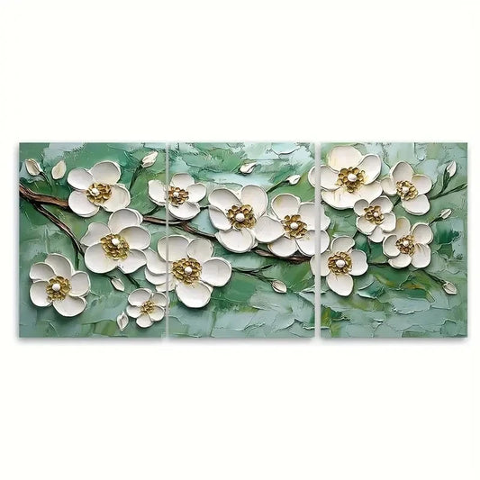 3pcs Floral Painting White Flower Green Nature Wall Art Set Canvas Framed 40x60cm - High Quality Print 100% Australian Made Wall Canvas Ready to Hang