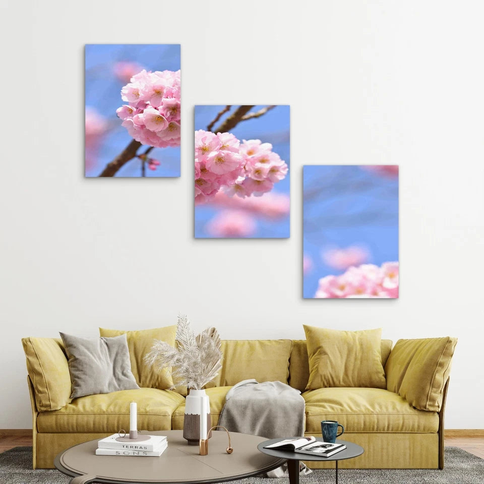 3pcs Blossom Tree Nature Background Metal Print Ready to Hang Art
