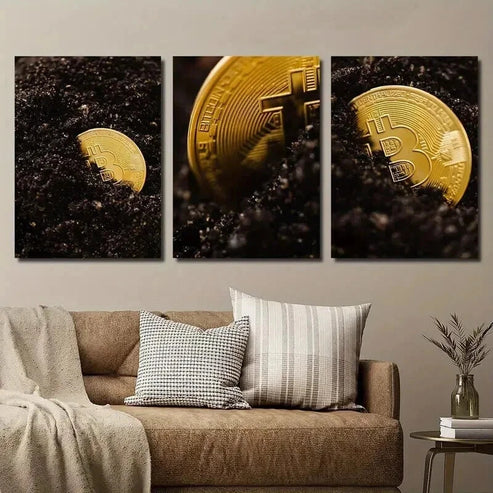 3pcs Bitcoin Photography Cryptocurrency Wall Art Set Canvas Unframed - High Quality Print 100% Australian Made Wall Canvas - Bella Home Decor