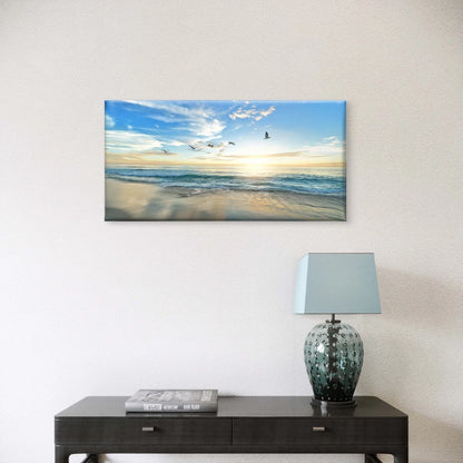 Tropical Beach Sunrise Photography Wall Art Canvas Office Home Framed 120x60cm