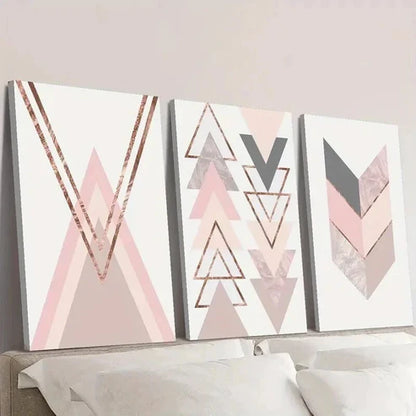 3pcs Abstract Pink Geometric Shape Line Wall Art Canvas Unframed - High Quality Print 100% Australian Made Wall Canvas - Bella Home Decor
