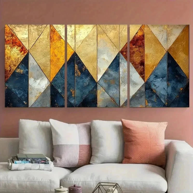 3pcs Marble Geometric Neutral Golden Perfect Wall Art Set Canvas Framed 60x90cm - High Quality Print 100% Australian Made Wall Canvas Ready to Hang