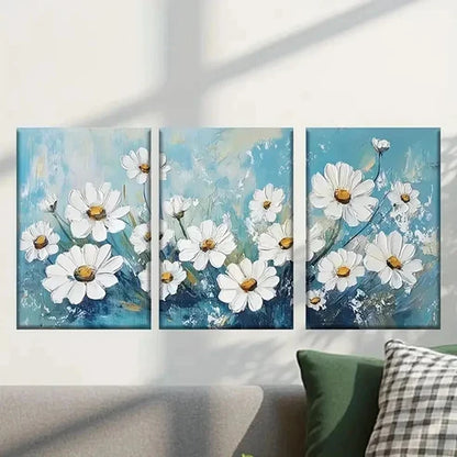 3pcs Painting of Vibrant White Flowers Wall Art Canvas Unframed - High Quality Print 100% Australian Made Wall Canvas