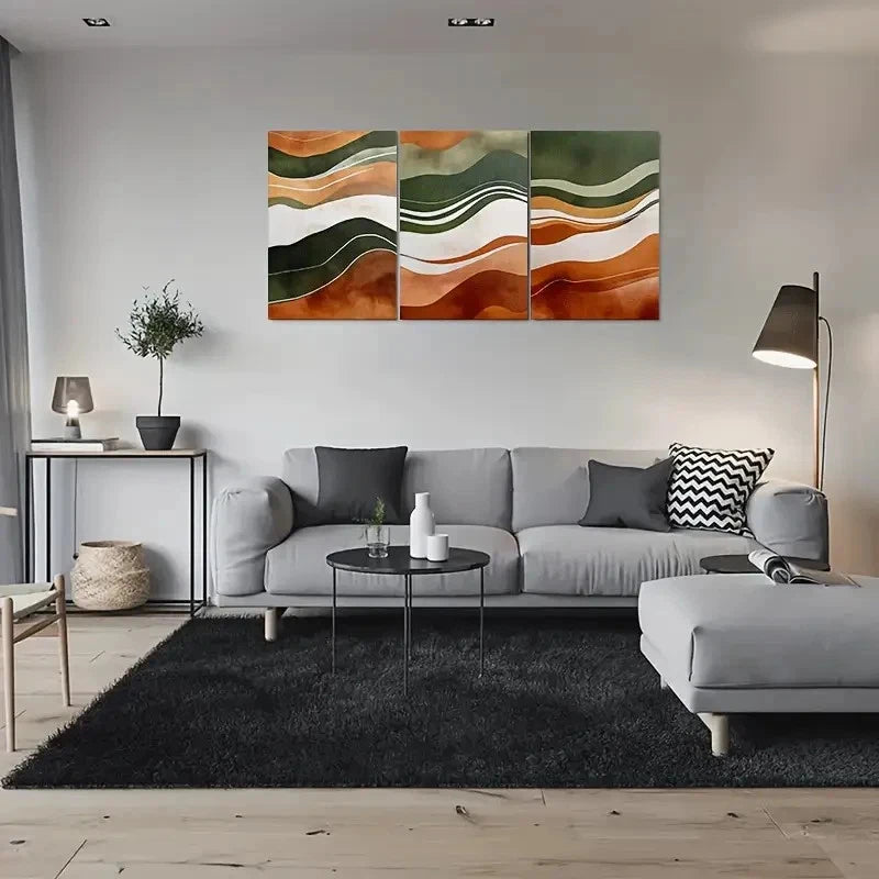3pcs Abstract Wave Patterns Triptych Metal Print Ready to Hang Art - Bella Home Decor
