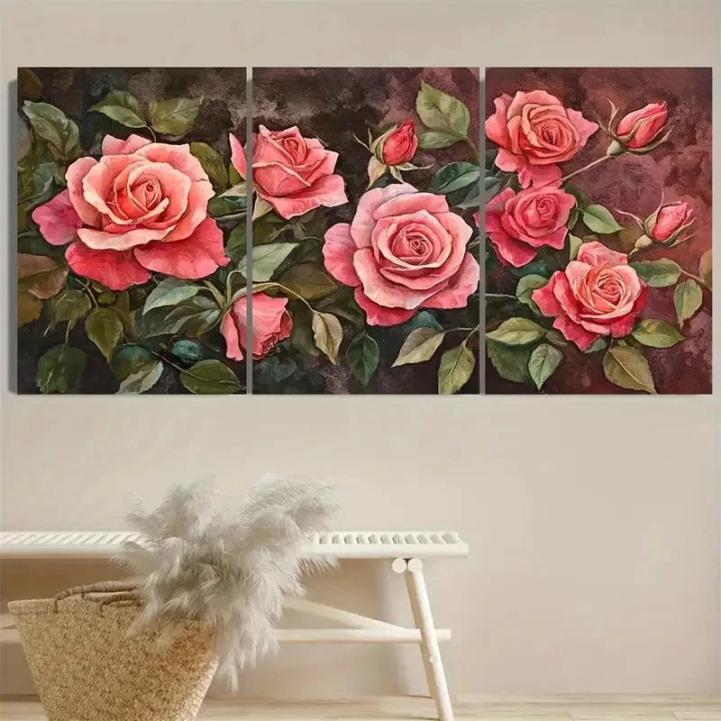 3pcs Vintage Roses Wildflower Wall Art Set Canvas Framed 40x60cm - High Quality Print 100% Australian Made Wall Canvas Ready to Hang - Bella Home Decor
