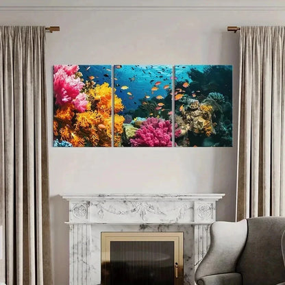 3pcs Vibrant Coral Colorful Fish Underwater Life Wall Art Set Canvas Framed 40x60cm - High Quality Print 100% Australian Made Wall Canvas Ready to Hang