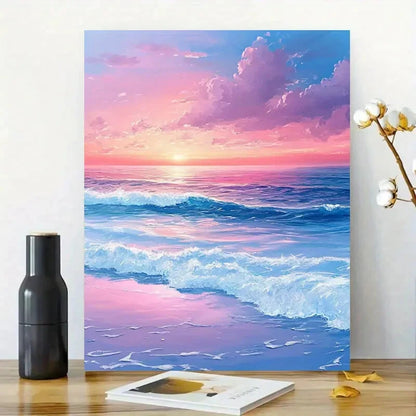 Beautiful Beach with Pink And Blue Waves, Beautiful  40x60cm Metal Print Ready to Hang