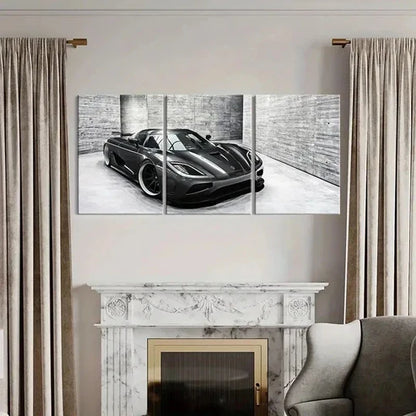 3pcs Modern Black Super Car in the Snow Wall Art Set Canvas Unframed - High Quality Print 100% Australian Made Wall Canvas