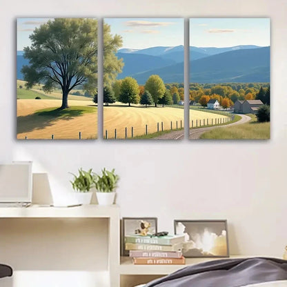 3pcs Rustic Dirt Road Green Landscape Scene Wall Art Set Canvas Framed 60x90cm - High Quality Print 100% Australian Made Wall Canvas Ready to Hang