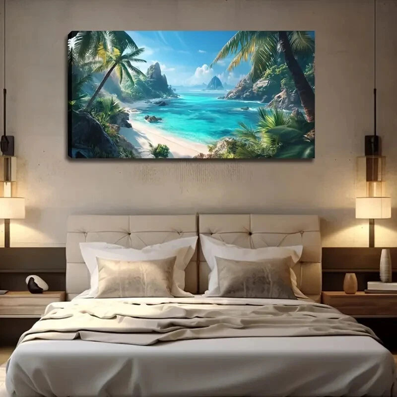 Tropical Palm Trees & Lush Wall Art Canvas Office Home Room Framed 120x60cm - Bella Home Decor
