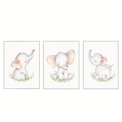 3pcs Sweet Little Baby Elephant Prints Wall Art Set Canvas Framed 60x90cm - High Quality Print 100% Australian Made Wall Canvas Ready to Hang