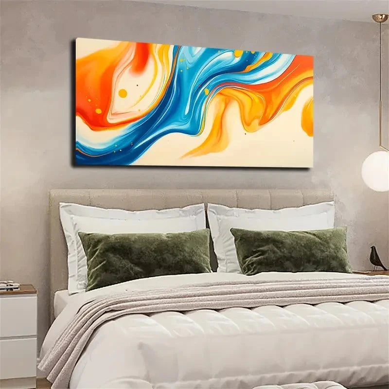 Vibrant Blue Orange Yellow Wall Art canvas office home room framed 120x60cm - Bella Home Decor