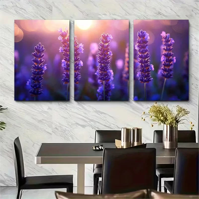 3pcs Luminous Lavender Metal Print Ready to Hang Art