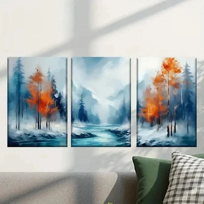 3pcs Painting of a River in The Woods Wall Art Canvas Unframed - High Quality Print 100% Australian Made Wall Canvas