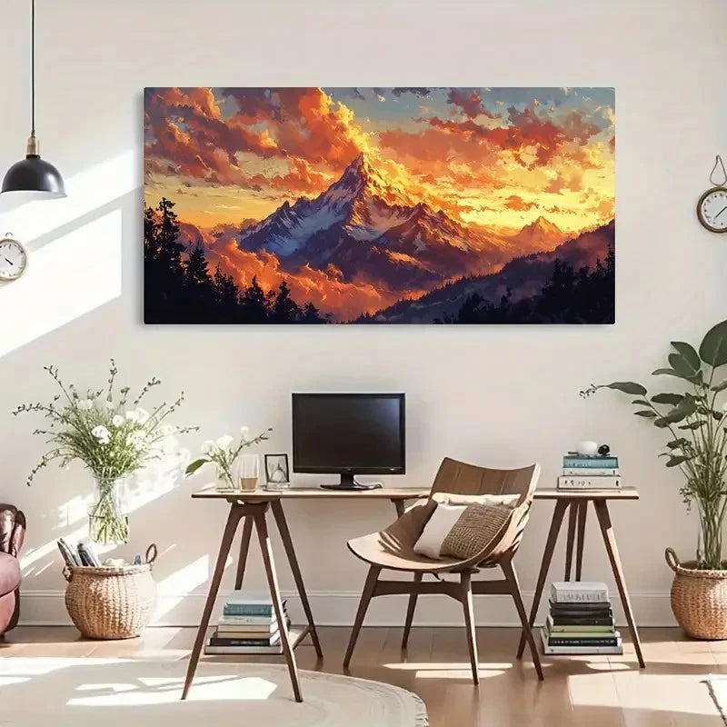 Sunset Mountain Golden Hour Sky Wall Art Canvas Office Home Room Framed 120x60cm