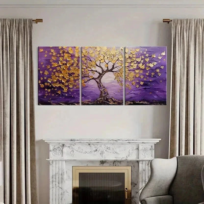 3pcs Abstract Golden Tree Purple Sky Wall Art Set Canvas Framed 50x70cm - High Quality Print 100% Australian Made Wall Canvas Ready to Hang - Bella Home Decor