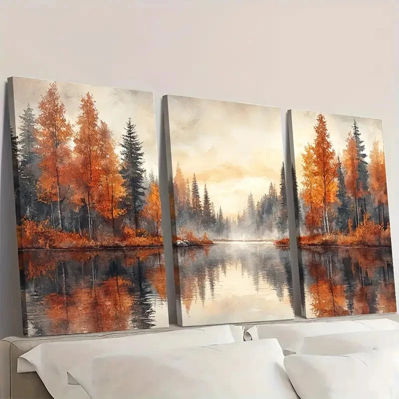 3pcs Serene Lake & Forest Meadow Scene Wall Art Set Canvas Framed 40x60cm - High Quality Print 100% Australian Made Wall Canvas Ready to Hang