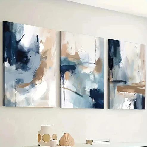 3pcs Navy Blue Abstract Geometric Perfect Wall Art Canvas Unframed – High Quality Print 100% Australian Made Wall Canvas