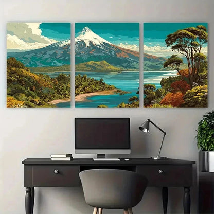 3pcs Volcano & Lake Landscape Perfect Wall Art Set Canvas Framed 50x70cm - High Quality Print 100% Australian Made Wall Canvas Ready to Hang