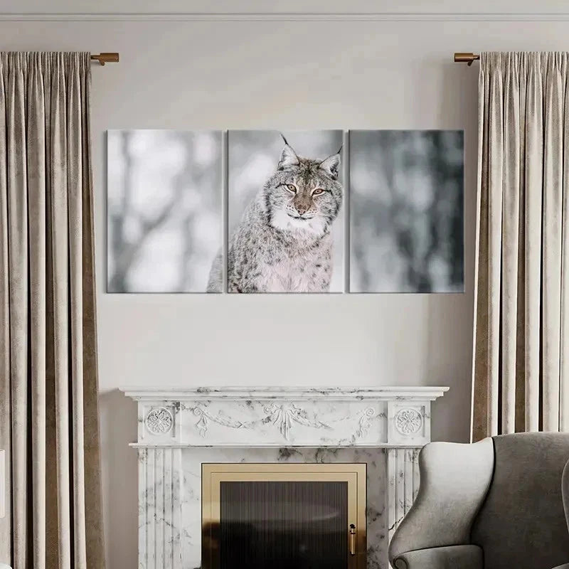 3pcs Snow Scene Feline Art Lynx Modern  Wall Art Set Canvas Framed 40x60cm - High Quality Print 100% Australian Made Wall Canvas Ready to Hang - Bella Home Decor