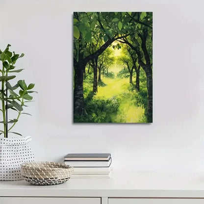 Lush Peach Tree Forest Vibrant Green Painting 40x60cm Metal Print Ready to Hang - Bella Home Decor