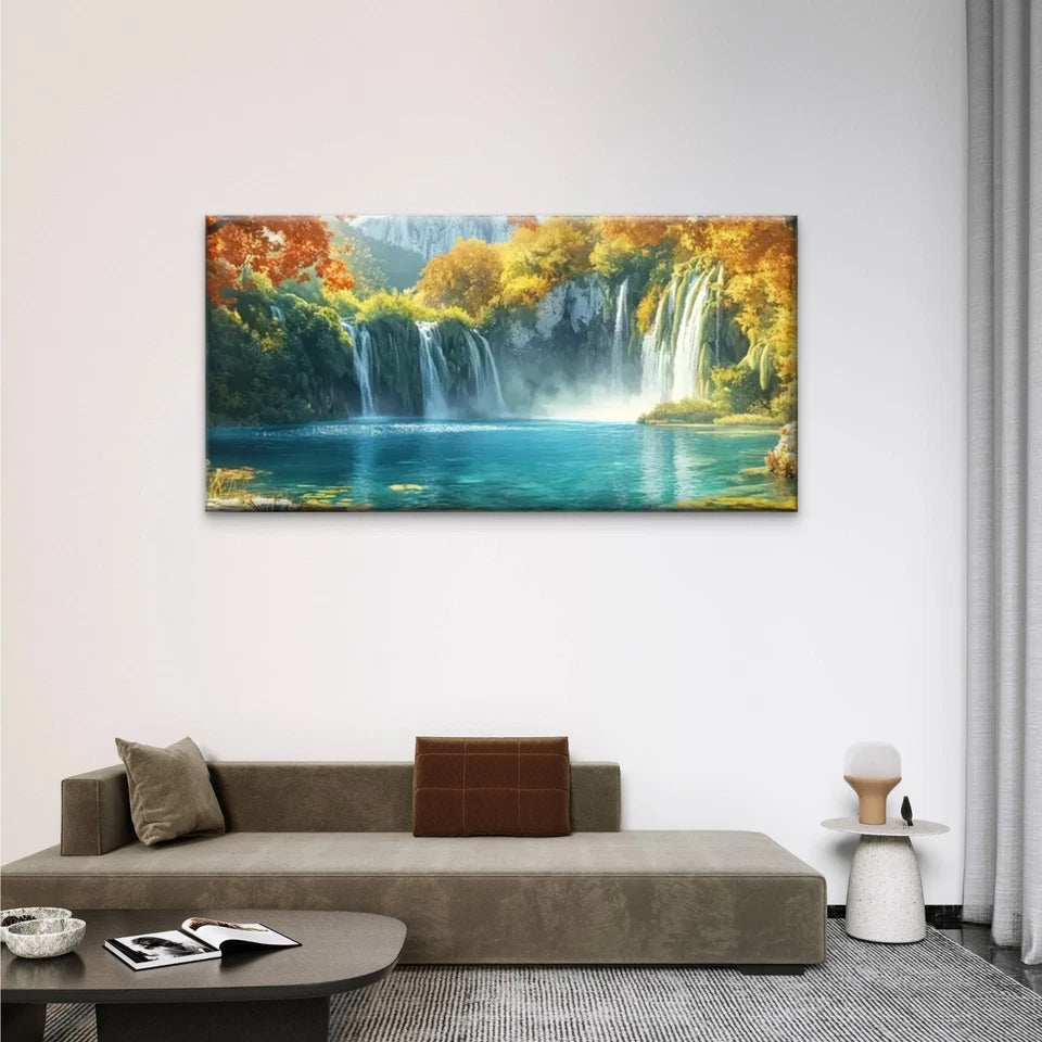 Vibrant Waterfall Modern Wall Art Canvas Office Home Room Framed 120x60cm