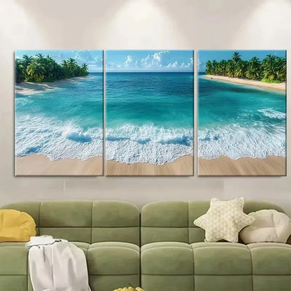 3pcs Aerial Tropical Beach with Palm Trees Wall Art Set Canvas Framed 40x60cm - High Quality Print 100% Australian Made Wall Canvas Ready to Hang - Bella Home Decor