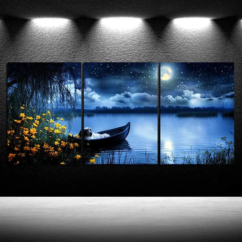 3pcs The Dog Sleeping on The Small Boat Metal Print Ready to Hang Art - Bella Home Decor