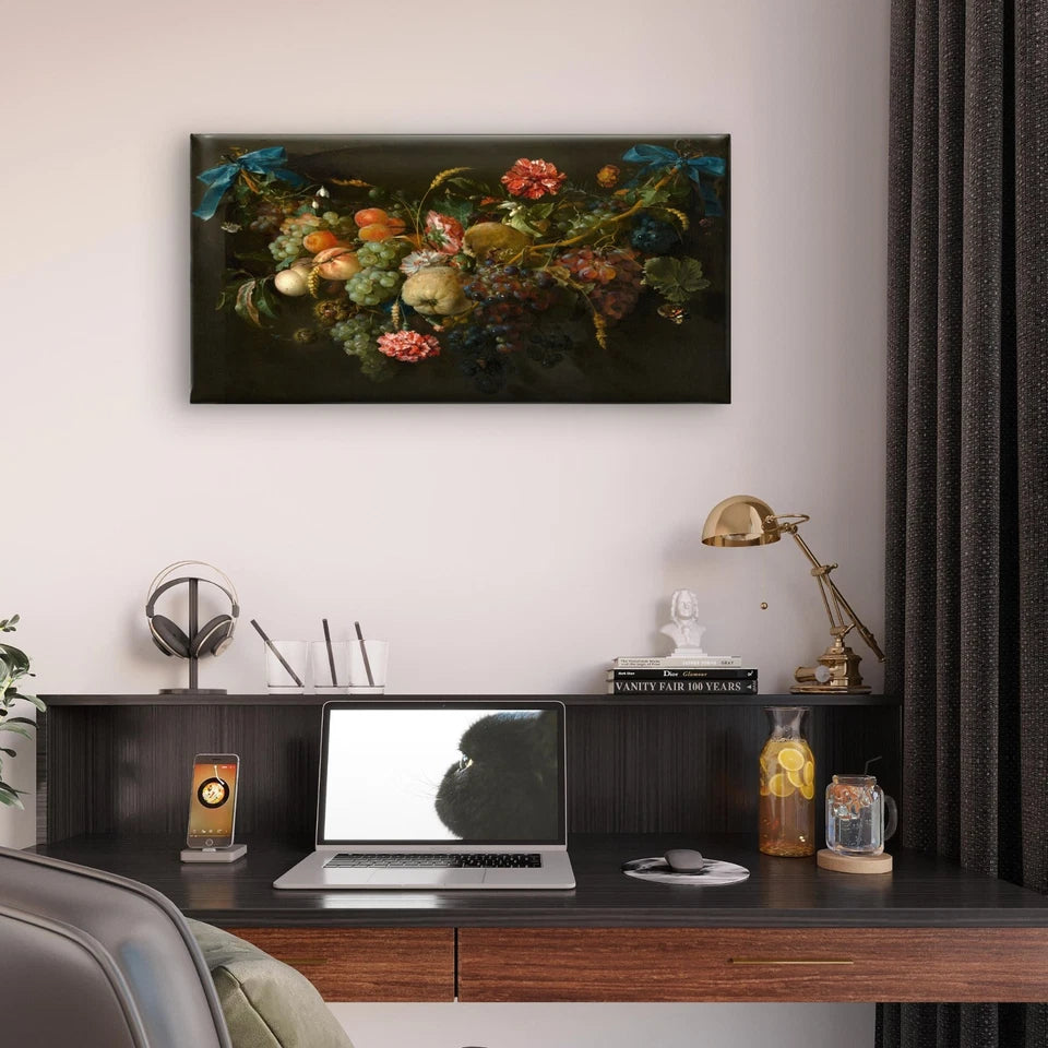 Dark Moody Floral & Fruit Quote Wall Art Canvas Office Home Framed 120x60cm