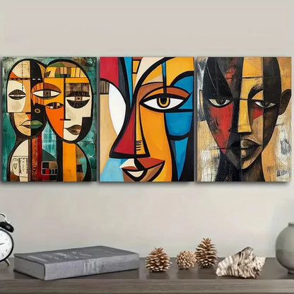 3pcs Abstract African Faces Wall Art Canvas Unframed - High Quality Print 100% Australian Made Wall Canvas - Bella Home Decor