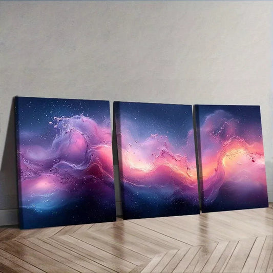 3pcs Purple And Light Blue Water Wall Art Set Canvas Framed 40x60cm - High Quality Print 100% Australian Made Wall Canvas Ready to Hang