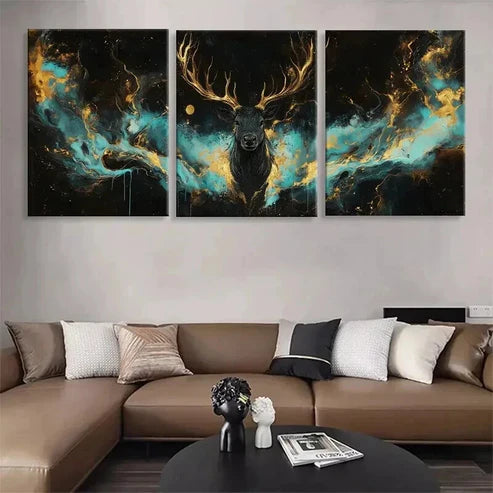 3pcs Majestic Cosmic Stag Abstract Deer Perfect Wall Art Canvas Unframed - High Quality Print 100% Australian Made Wall Canvas