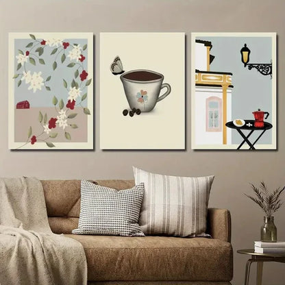 3pcs Coffee Butterfly Tree Botanical Flower Wall Art Set Canvas Unframed - High Quality Print 100% Australian Made Wall Canvas - Bella Home Decor