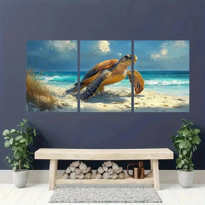 3pcs Vibrant Beach Landscape with Sea TurtleWall Art Set Canvas Framed 40x60cm - High Quality Print 100% Australian Made Wall Canvas Ready to Hang - Bella Home Decor