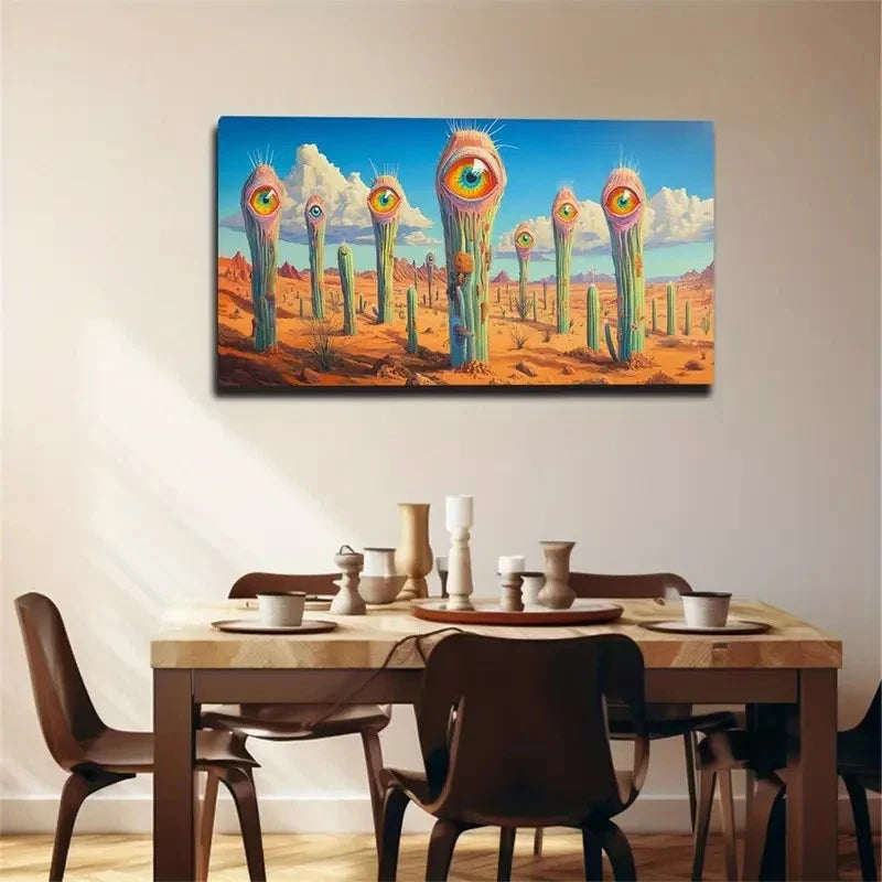 Cactus Eyes Desert Landscape Wall Art Canvas Office Home Room Framed 120x60cm