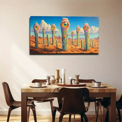 Cactus Eyes Desert Landscape Wall Art Canvas Office Home Room Framed 120x60cm