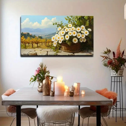 Vibrant Daisy Woven Stone Wall Wall Art Canvas Office Home Room Framed 120x60cm