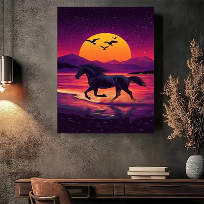 Beautiful Magical Sunset Horse Mountain Painting 40x60cm Metal Print Ready to Hang - Bella Home Decor
