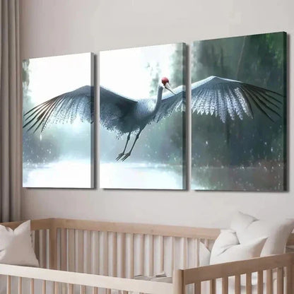 3pcs Crane Close-up Flying Bird Portrait Wall Art Set Canvas Unframed - High Quality Print 100% Australian Made Wall Canvas - Bella Home Decor