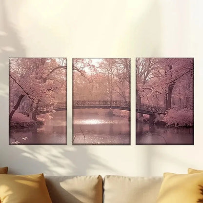 3pcs Bridge Over River Wall Art Set Canvas Framed 50x70cm - High Quality Print 100% Australian Made Wall Canvas Ready to Hang - Bella Home Decor