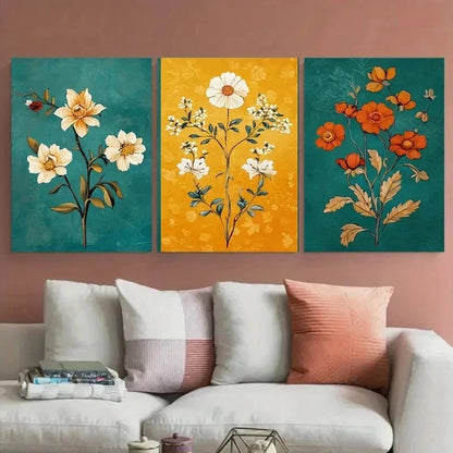 3pcs Vintage Moroccan Floral Nature Perfect Wall Art Set Canvas Framed 50x70cm - High Quality Print 100% Australian Made Wall Canvas Ready to Hang