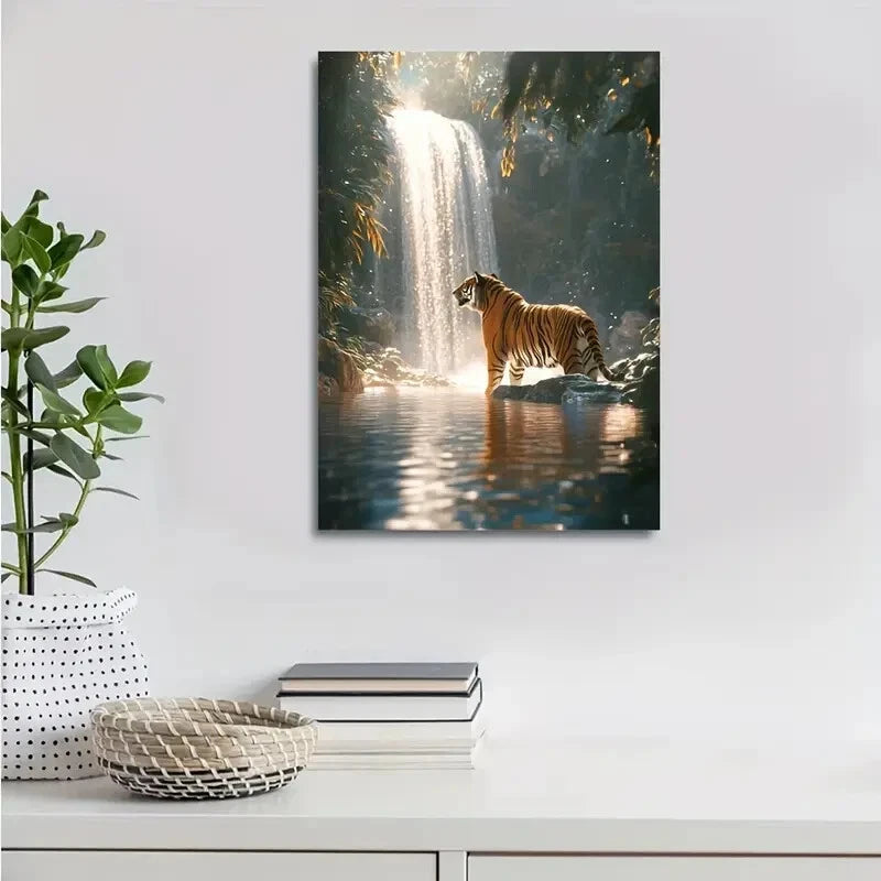 Tiger Dancing Under Sun & Moonlight Painting 40x60cm Metal Print Ready to Hang - Bella Home Decor