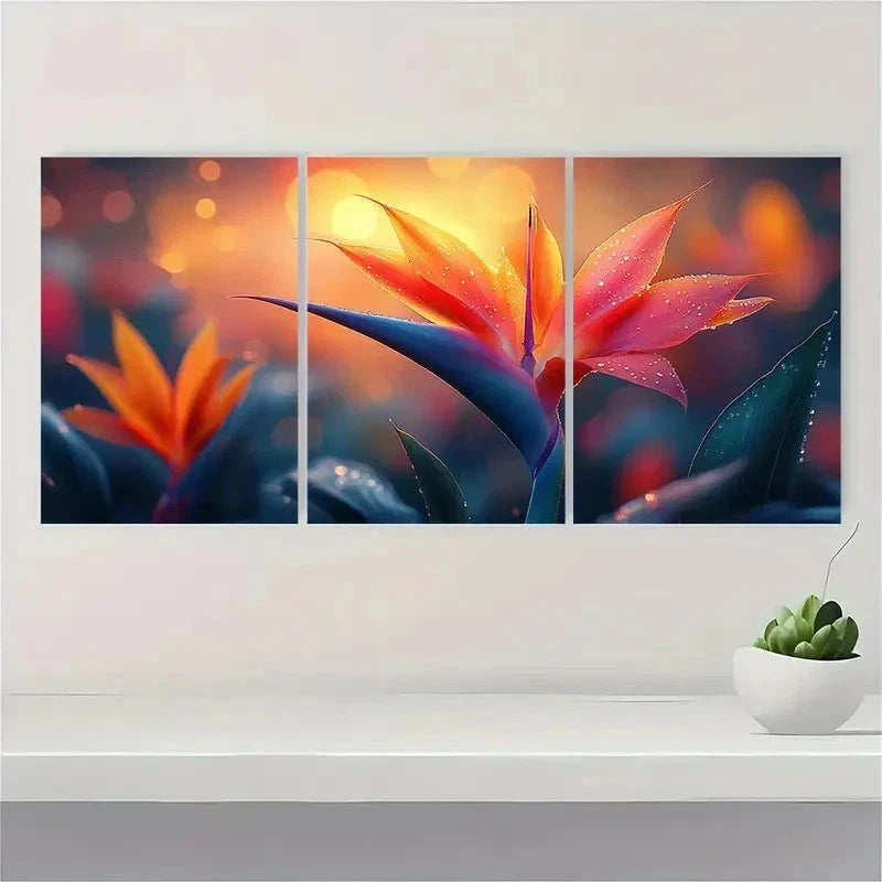 3pcs Bird Of Paradise Tropical Plant Perfect Wall Art Set Canvas Framed 50x70cm - High Quality Print 100% Australian Made Wall Canvas Ready to Hang - Bella Home Decor
